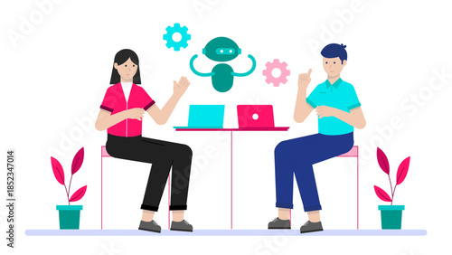AI Ethics Commite Reviewing Algorithms. Flat Vector Illustration
