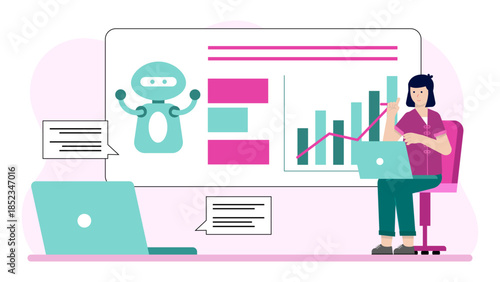 AI Ethics Commite Reviewing Algorithms. Flat Vector Illustration