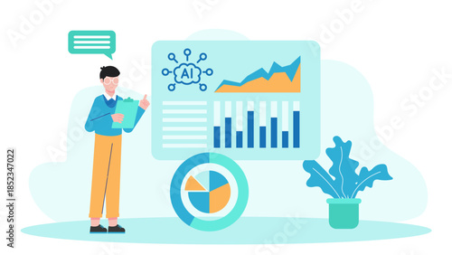 AI Ethics Commite Reviewing Algorithms. Flat Vector Illustration