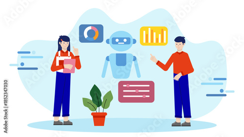 AI Ethics Commite Reviewing Algorithms. Flat Vector Illustration