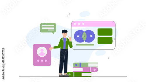 Virtual Choir Rehearsing Online. Flat Vector Illustration