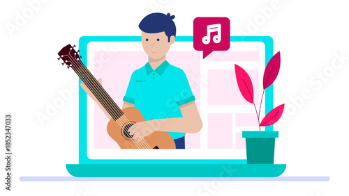 Virtual Choir Rehearsing Online. Flat Vector Illustration