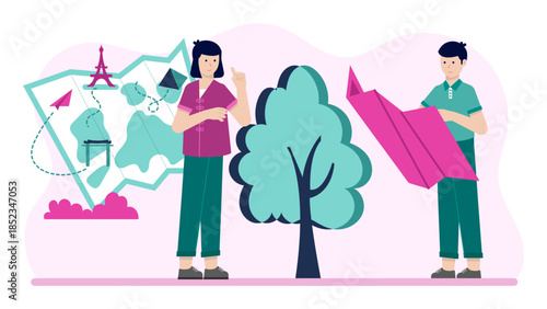 Sustainable Tourism Company Promoting Eco-Tours. Flat Vector Illustration