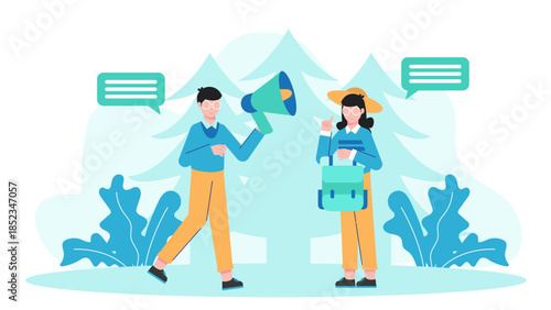 Sustainable Tourism Company Promoting Eco-Tours. Flat Vector Illustration