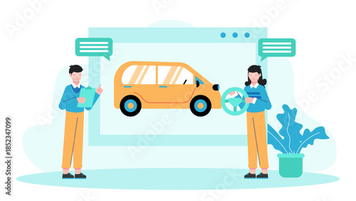 Remote Car Dealership Offering Virtual Test Drives. Flat Vector Illustration