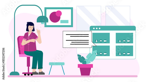 Online Therapy Group Session. Flat Vector Illustration