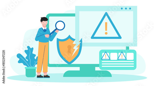 Digital Forensics Team Investigating Cyber Crime. Flat Vector Illustration