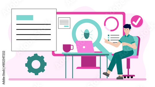 Digital Forensics Team Investigating Cyber Crime. Flat Vector Illustration