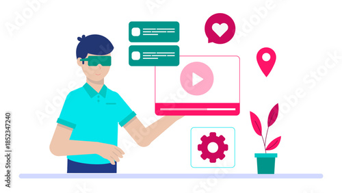 Virtual Reality Therapy for Phobias. Flat Vector Illustration