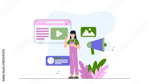 Virtual Reality Therapy for Phobias. Flat Vector Illustration