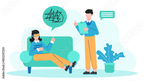 Virtual Reality Therapy for Phobias. Flat Vector Illustration