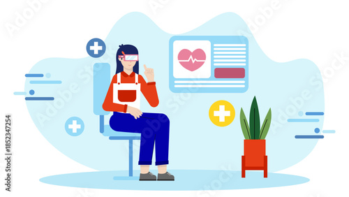 Virtual Reality Therapy for Phobias. Flat Vector Illustration