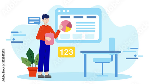 Smart Classroom Using Interactive Whiteboards. Flat Vector Illustration