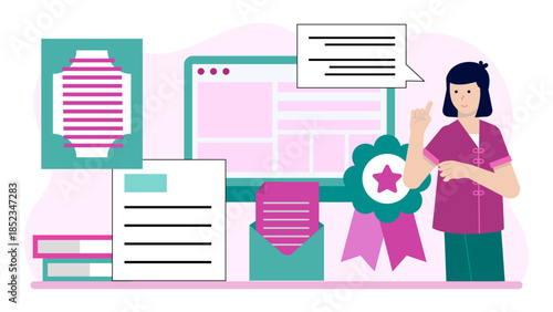 Online Patent Application Process. Flat Vector Illustration