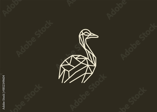 A geometric simple line ostrich logo with long neck and minimal angular strokes, expressing speed, height, and elegance through clean linear form