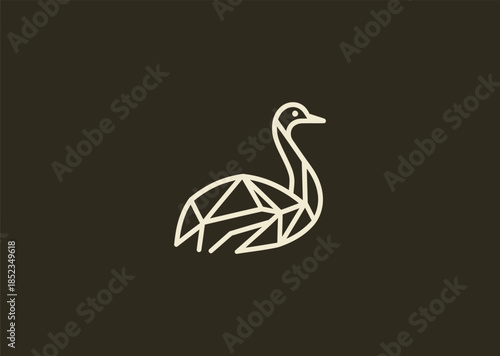 A geometric simple line ostrich logo with long neck and minimal angular strokes, expressing speed, height, and elegance through clean linear form