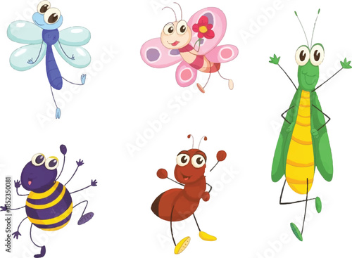 set of funny cartoon insects