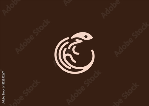 A geometric simple line salamander logo using flowing curved lines and balanced proportions, symbolizing regeneration, flexibility, and natural harmony