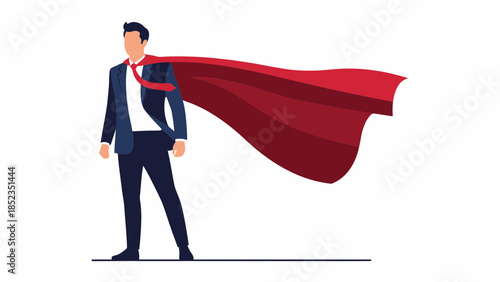 Businessman superhero cape standing hero portrait.