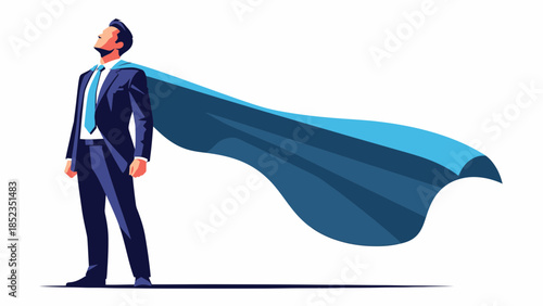 Businessman Hero in Cape Striding Forward.