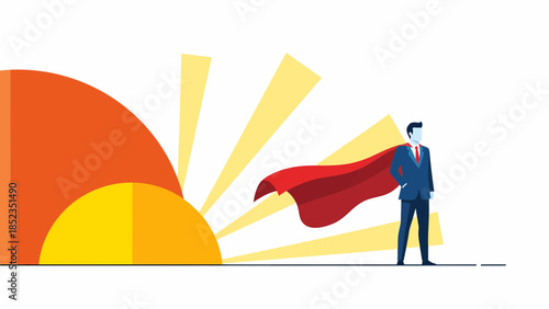 Businessman Superhero Standing with Cape Portrait.
