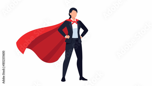 Confident superhero character standing with red cape.