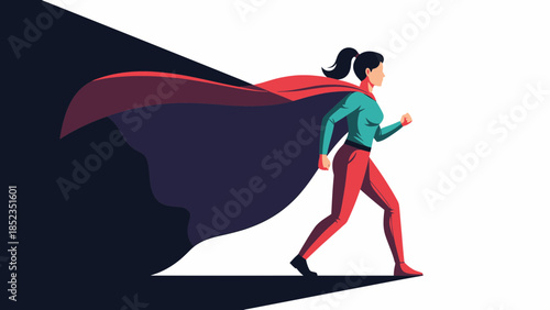 Dynamic superhero hero running with cape illustration.