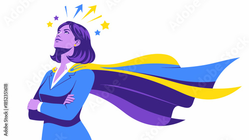 Empowered Female Superhero with Colorful Cape.