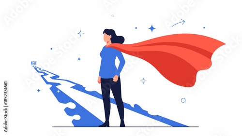 Heroic cape wearing superhero standing with confident pose.