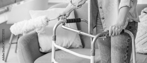 Mature woman with walker an...