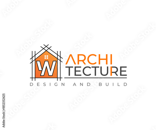 W Letter Logo Design with Architectural Construction, Architect logo