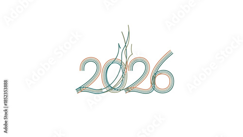 A colorful, hand-drawn design featuring the text 'Happy New Year Social Media Post 2026' in a creative, swirling font on a clean white background with a joyful and celebratory mood.