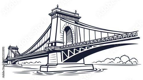 Elegant suspension bridge spanning serene waterway landscape