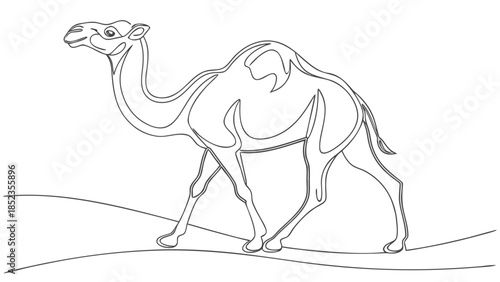 Elegant camel standing alone in desert landscape