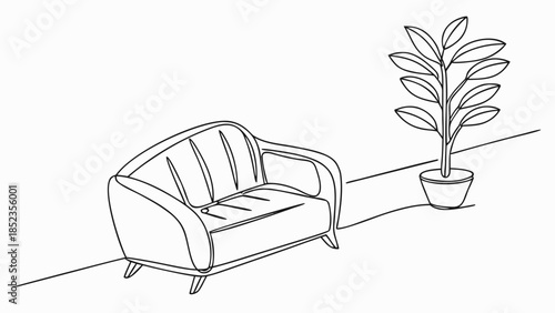 Modern chair and potted plant in minimalist interior setting