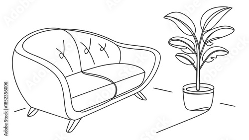 Modern living room with stylish sofa and potted plant