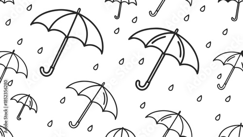 Black and white umbrella pattern with raindrops