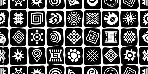 Seamless ethnic pattern, hand-drawn ethnic geometric elements, mosaic of squares, vintage tiles, vector design