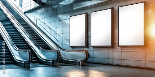 Urban media display showcasing unused advertisement spaces in public areas.
