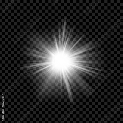 Light source, rays the sun or a star, isolated on transparent background, vector design