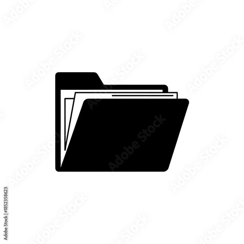 Flat black and white icon of a half-open draft folder