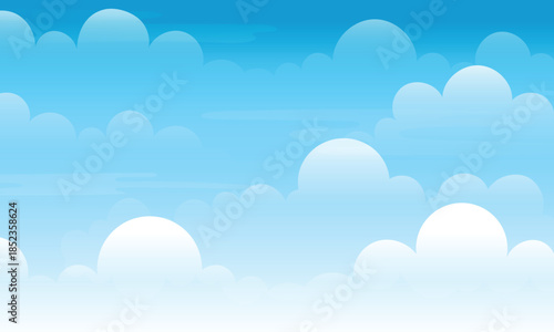 flat cartoon illustration of clouds on a blue sky background