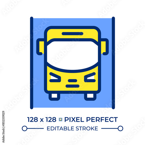 Bus lane pixel perfect line color icon. Public vehicle route. Speed up urban transport by avoiding traffic congestion. Isolated vector illustration. Flat colorful symbol design. Editable stroke