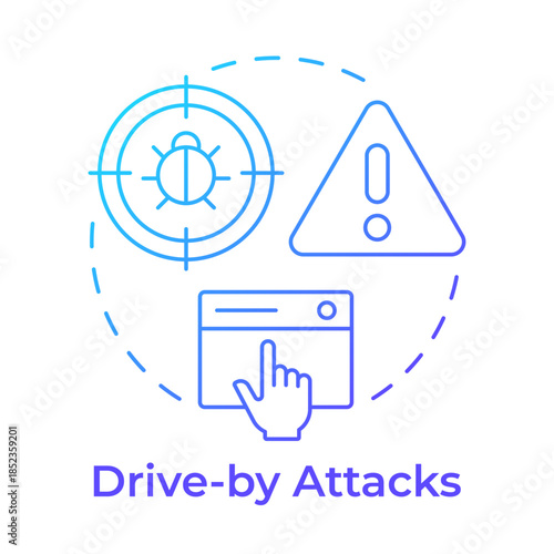 Drive-by attacks blue gradient concept icon. Virus phishing. Online service, internet security. Round shape line illustration. Abstract idea. Graphic design. Easy to use in brochure, booklet