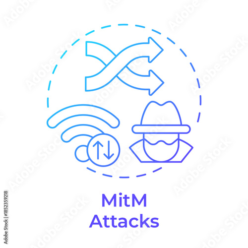 MitM attacks blue gradient concept icon. Internet traffic, data management. Software hacker. Round shape line illustration. Abstract idea. Graphic design. Easy to use in brochure, booklet