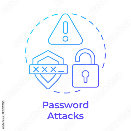 Password attacks blue gradient concept icon. System vulnerability. Cyber security, unauthorized access. Round shape line illustration. Abstract idea. Graphic design. Easy to use in brochure, booklet