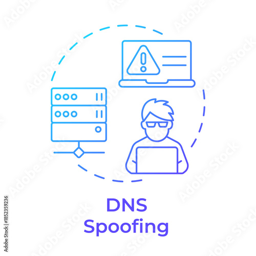 DNS spoofing blue gradient concept icon. Network administrator, software hacker. Server error. Round shape line illustration. Abstract idea. Graphic design. Easy to use in brochure, booklet