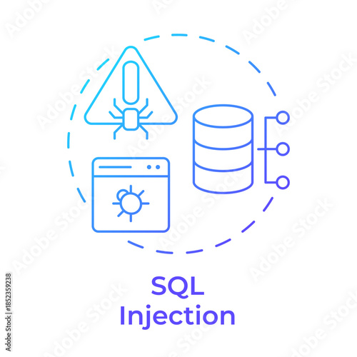 Sql injection blue gradient concept icon. Database security, cyber threat. Data storage, hack malware. Round shape line illustration. Abstract idea. Graphic design. Easy to use in brochure, booklet