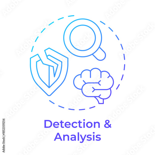 Detection and analysis blue gradient concept icon. Risk management, hacking security. Vulnerability assessment. Round shape line illustration. Abstract idea. Graphic design. Easy to use in brochure