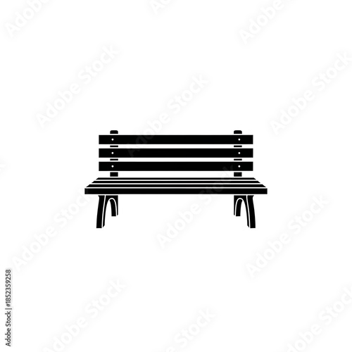 Flat black and white icon of a city bench